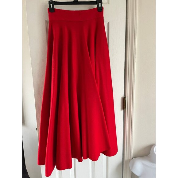 Vintage 1960'a Handmade Red Felt Maxi Skirt Super Wide Drape 70" Full Hand Sewn - Picture 1 of 10